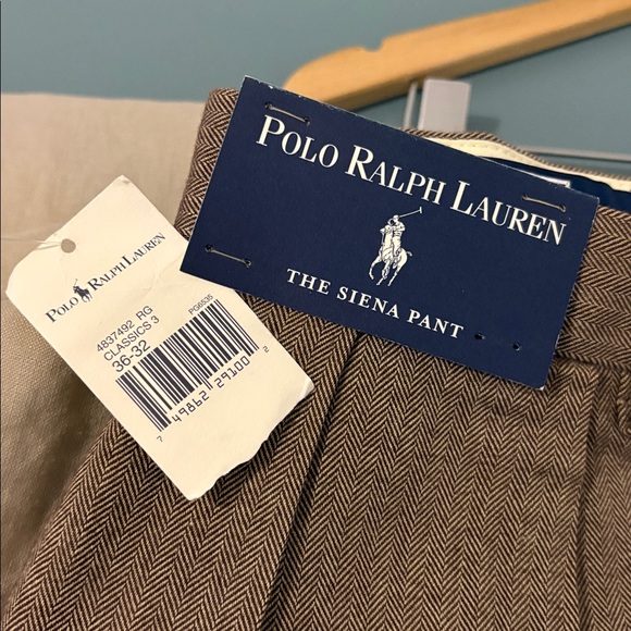 NWT Men’s Polo Ralph Lauren Brown Wool Herringbone Siena Pant 36x32 - Picture 6 of 8